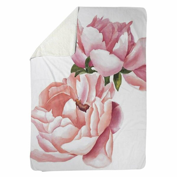 Begin Home Decor 60 x 80 in. Two Pink Watercolor Roses-Sherpa Fleece Blanket 5545-6080-FL232